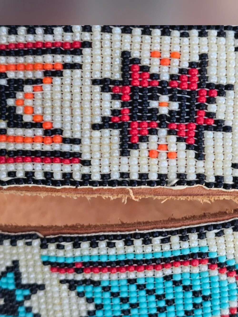 Vintage Handmade Southwestern Beaded Leather Native American Belt